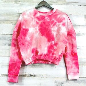 NEW CREW Refuge Athletics Tie‎ Dye Cropped Sweatshirt Pink White Womens Small